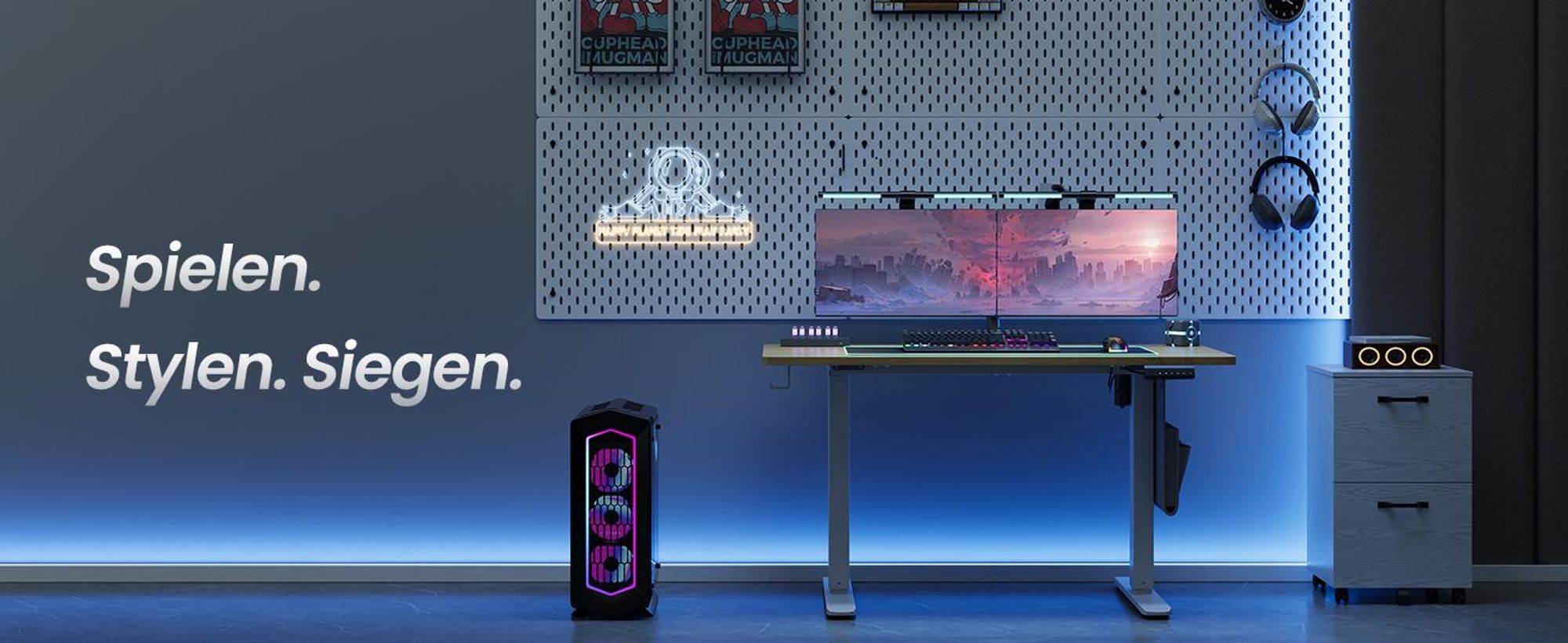 SONGMICS Höhenverstellbarer Schreibtisch, Memory-Funktion mit 4 Höhen, USB-C-Anschluss, Organizer
