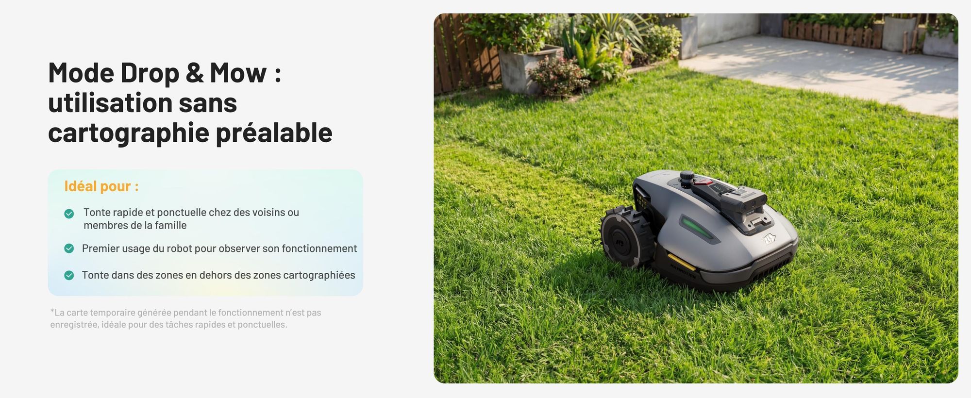 Robot tondeuse Mammotion YUKA Mini 2 800 avec garage et station de lavage, jusqu’à 800 m², DropMow, cartographie auto, coupe des bordures, 4G-Modul