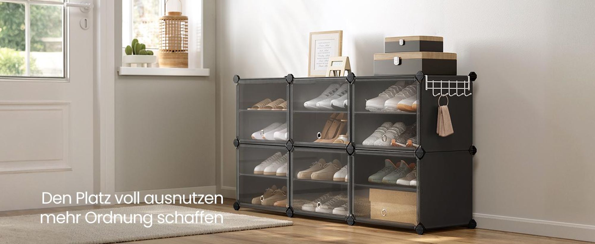 SONGMICS Schuhregal 6 Fächern Schuhschrank mit Türen schwarz