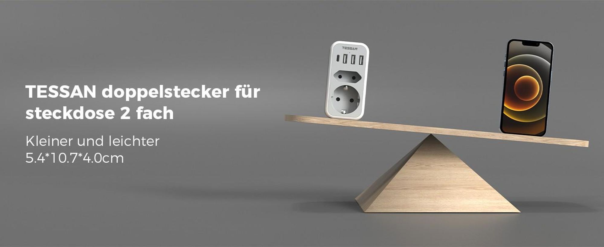TESSAN USB C Steckdose Mehrfachsteckdose mit 4 USB Netzstecker Steckdosenadapter 2 Fach Stecker 3600W