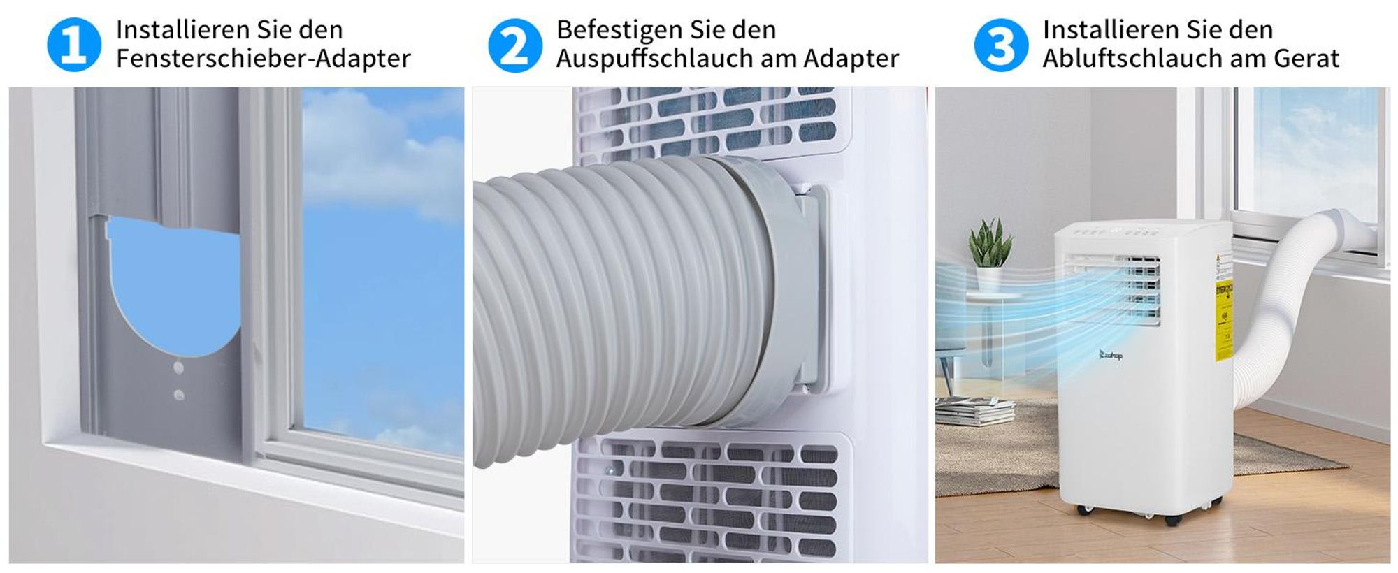 FCH Luftkühler Mobiles Klimagerät 10000 BTU/h, mit Abluftschlauch mit WIFI