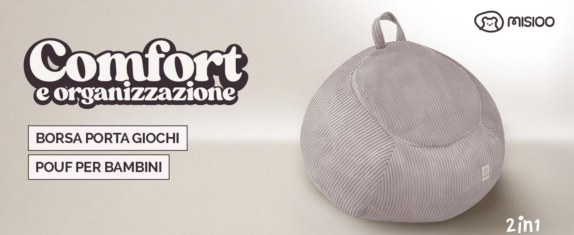 MISIOO Copripouf per bambini per peluche – Contenitore per giocattoli e pouf tutto in uno – Tessuto in velluto a coste, lavabile, con cerniera