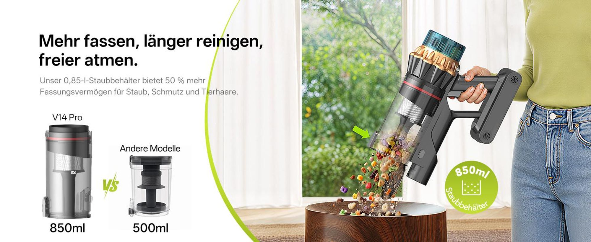 Vactidy V14 Pro Akku-Hand-und Stielstaubsauger, 80000 PA/ 600W/ 60Min, LED-Display, 6-stufiges Filtersystem