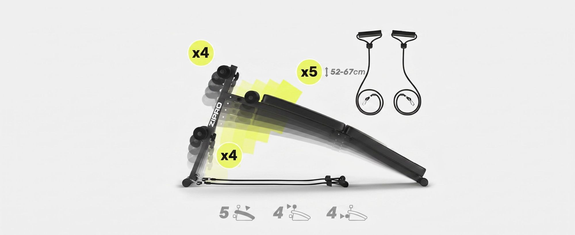 ZIPRO Sixbox Bauchtrainer Hantelbank - Klappbar Negativbank Sit-Up Bank Bauchmuskeltrainer Schrägbank mit Expander Core-Training Fitnessbank