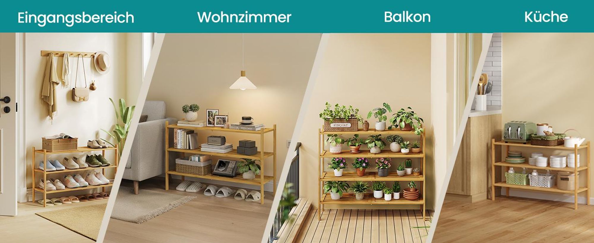 SONGMICS Bambus Schuhständer, stapelbares Schuhregal 3 Ebenen, platzsparend für Flur, Schlafzimmer, Wohnzimmer, naturfarben