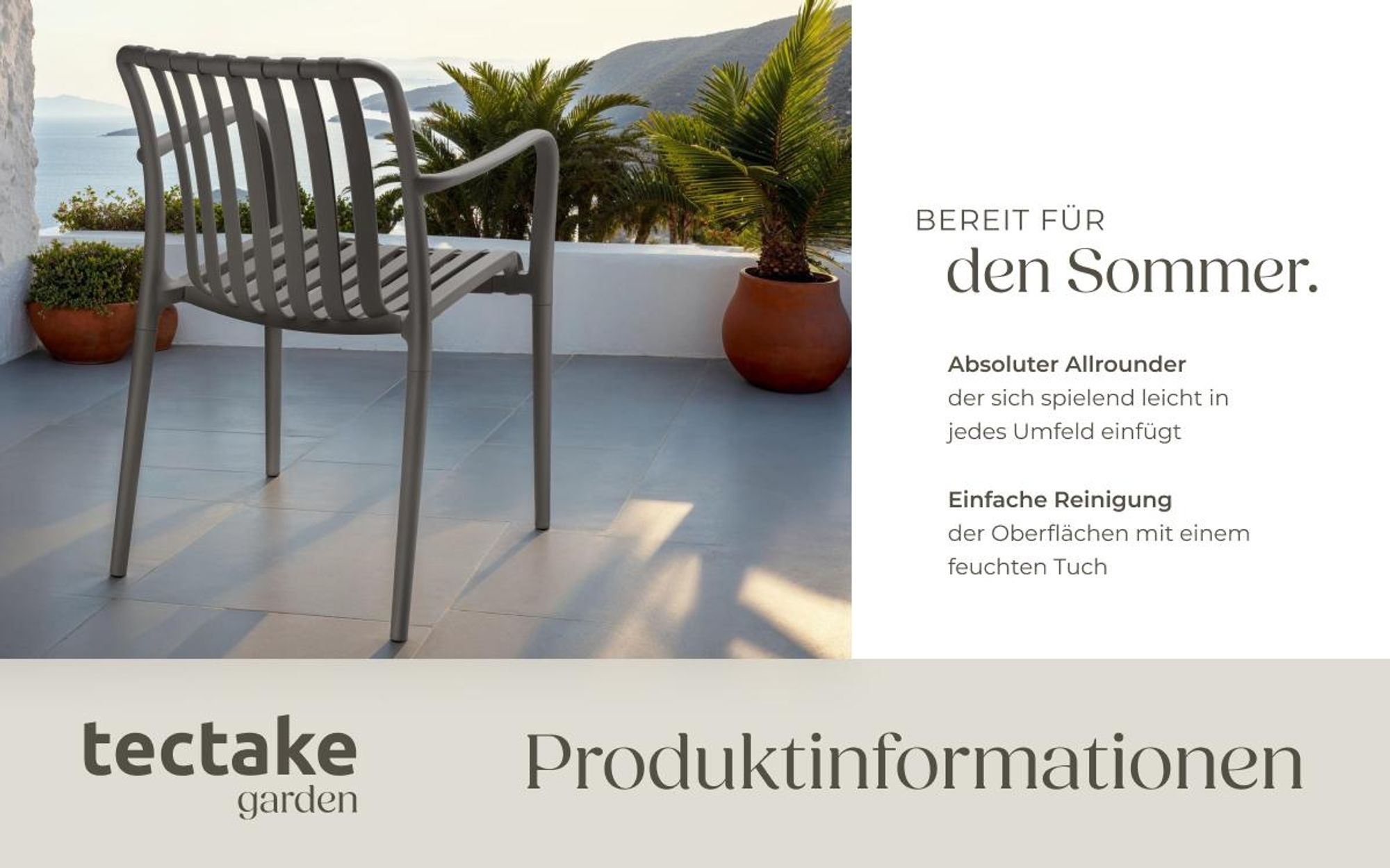 tectake® Gartenstühle Alcudia, wetterfest, stapelbar