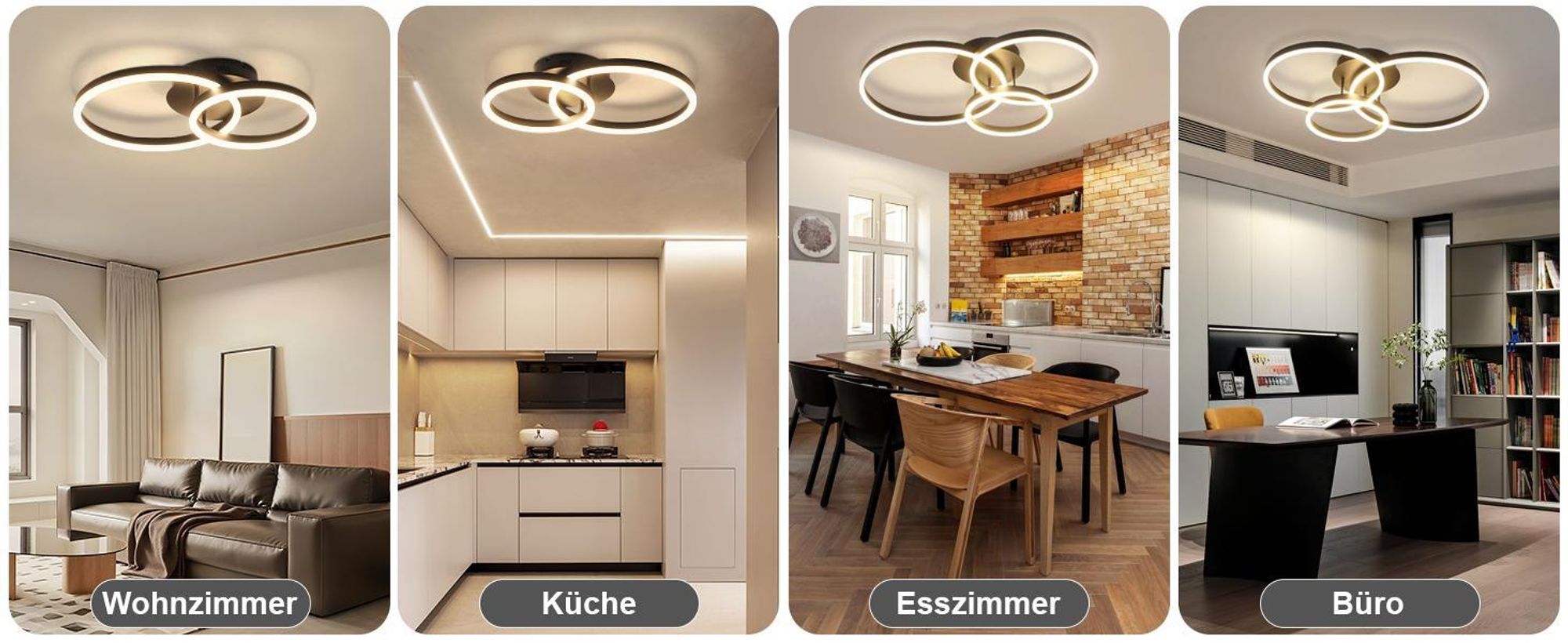 ZMH LED plafoniera 45W dimmerabile con telecomando lampada a soffitto 2 anelli luce interna per soggiorno camera da letto cucina ufficio studio nero