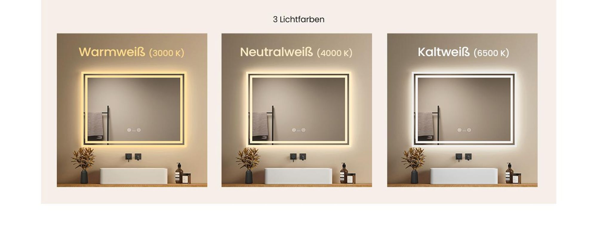 EMKE LED Badspiegel mit Bewegungssensor 70x50cm mit Touch, Beschlagfrei, 3 Lichtfarbe dimmbar, 1 Stunden automatische Abschaltung IP44 energiesparend