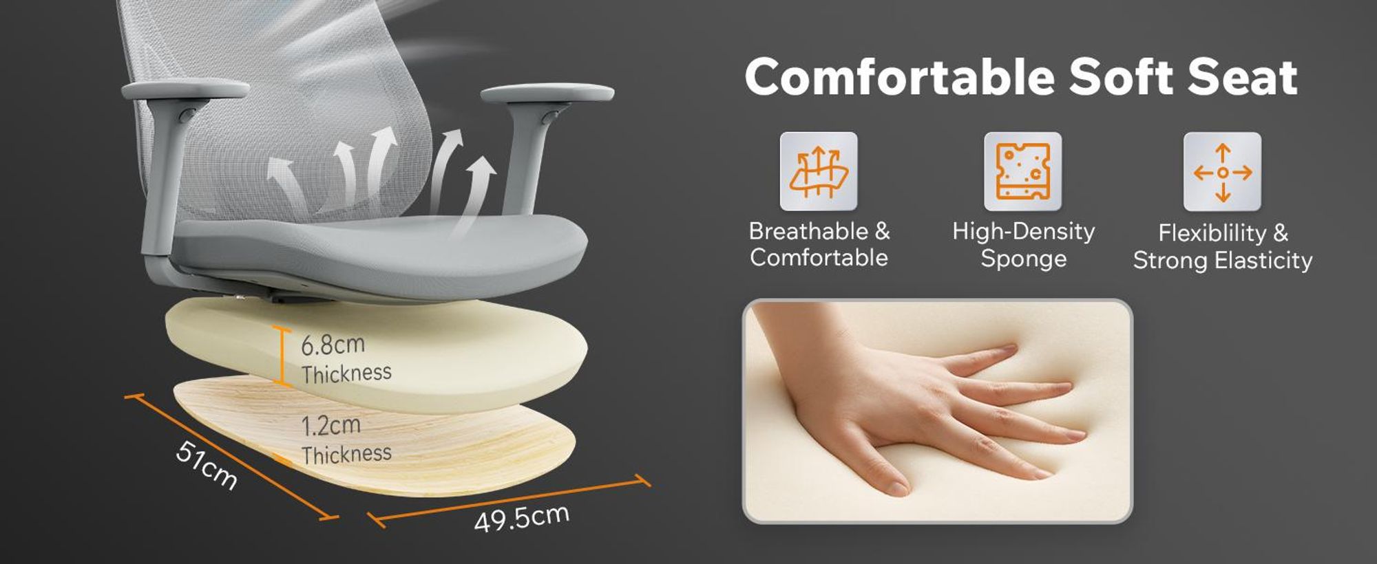 SENSE7 Moyo Ergonomická kancelárska stolička, stolička k písacímu stolu, sivá, 3D podrúčky, sieťované operadlo, bedrová opierka, manažérska stolička, stolička do domácej kancelárie, stolička k počítaču, nosnosť 150 kg