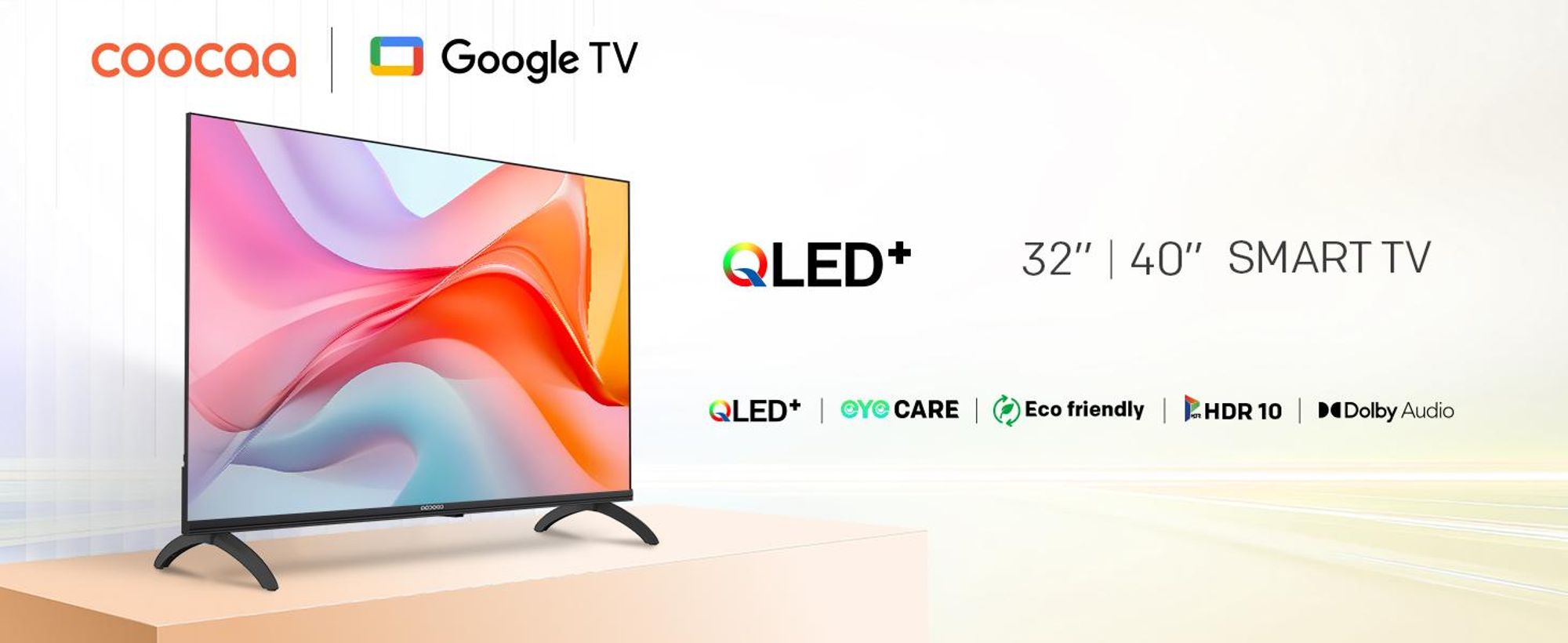 coocaa 40 Zoll (100cm) QLED FHD Smart TV – Google TV, HDR10, Dolby Audio, Bluetooth 5.1, EyeCare & Google Cast, Ideal für WM 2026 & Schlafzimmer