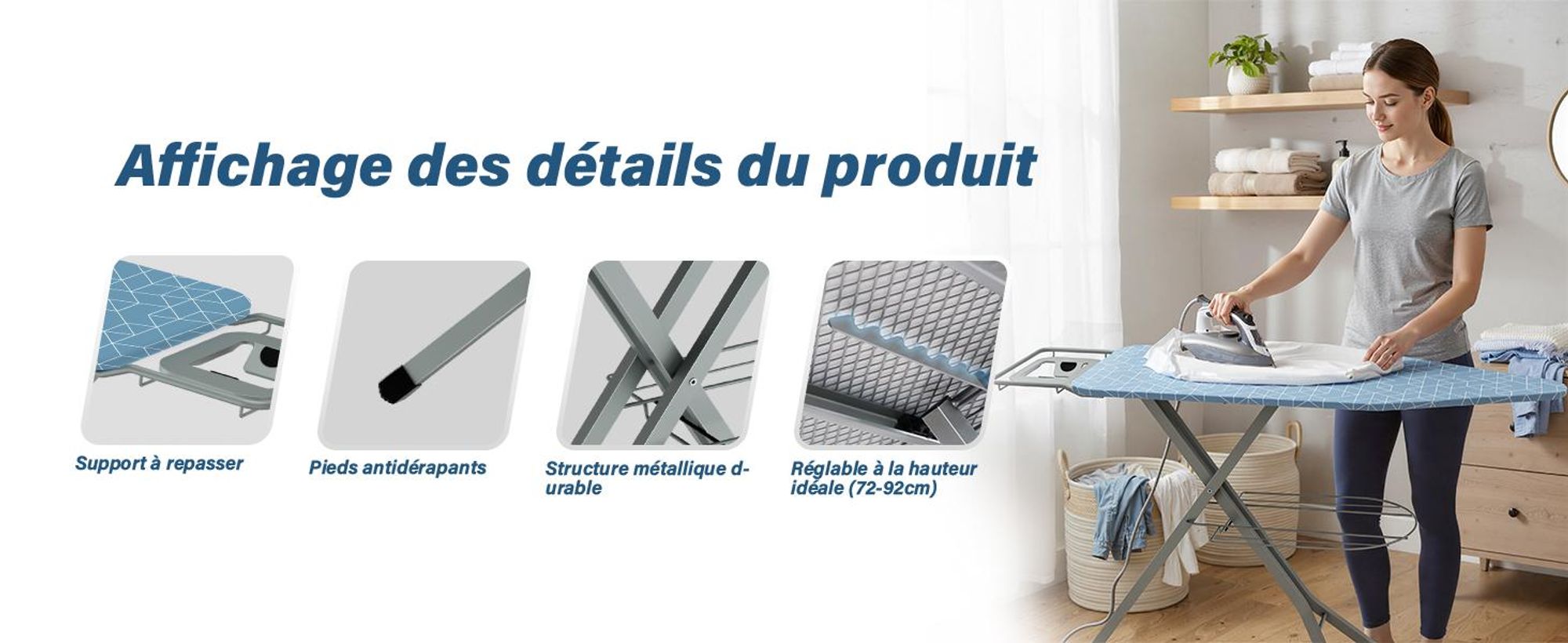 STANEW Bügelbrett 120 x 45 cm,Klappbares Bügelbretter Bügeltisch für Dampfbügeleisen,mit 2 Bezügen aus Baumwolle,Sicherheitsschließsystem