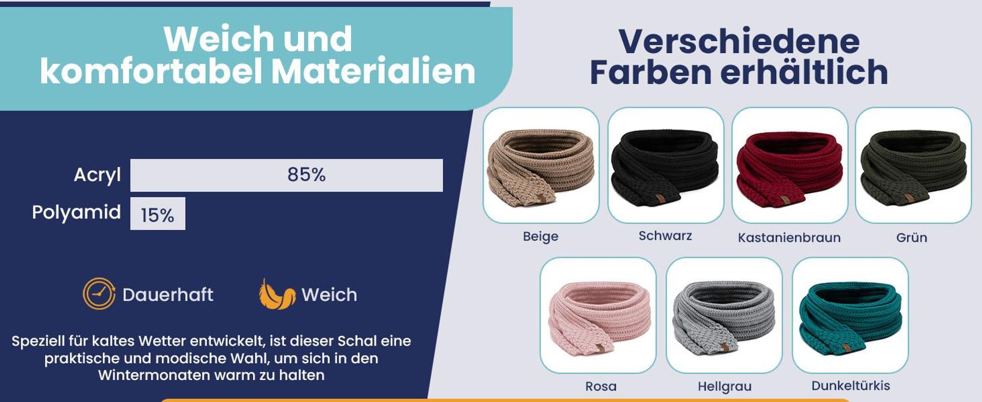 Vivisence Winterschal Damen einheitsgröße - Aus warme Garn Halsbedeckung an winter und herbst Klassisch schal frauen Strickschal kuschelig - Schwarz