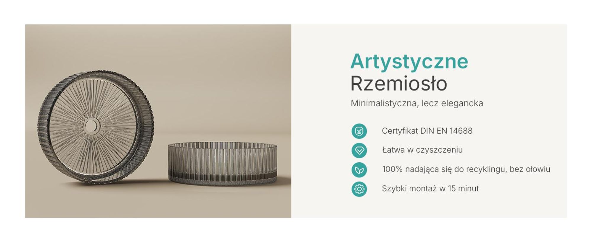 Umywalka nablatowa EMKE okrągła 400x400x120mm z hartowanego szkła kryształowego matowa czarna galwanizowana, bez otworu na baterię i przelewu, nowoczesny design
