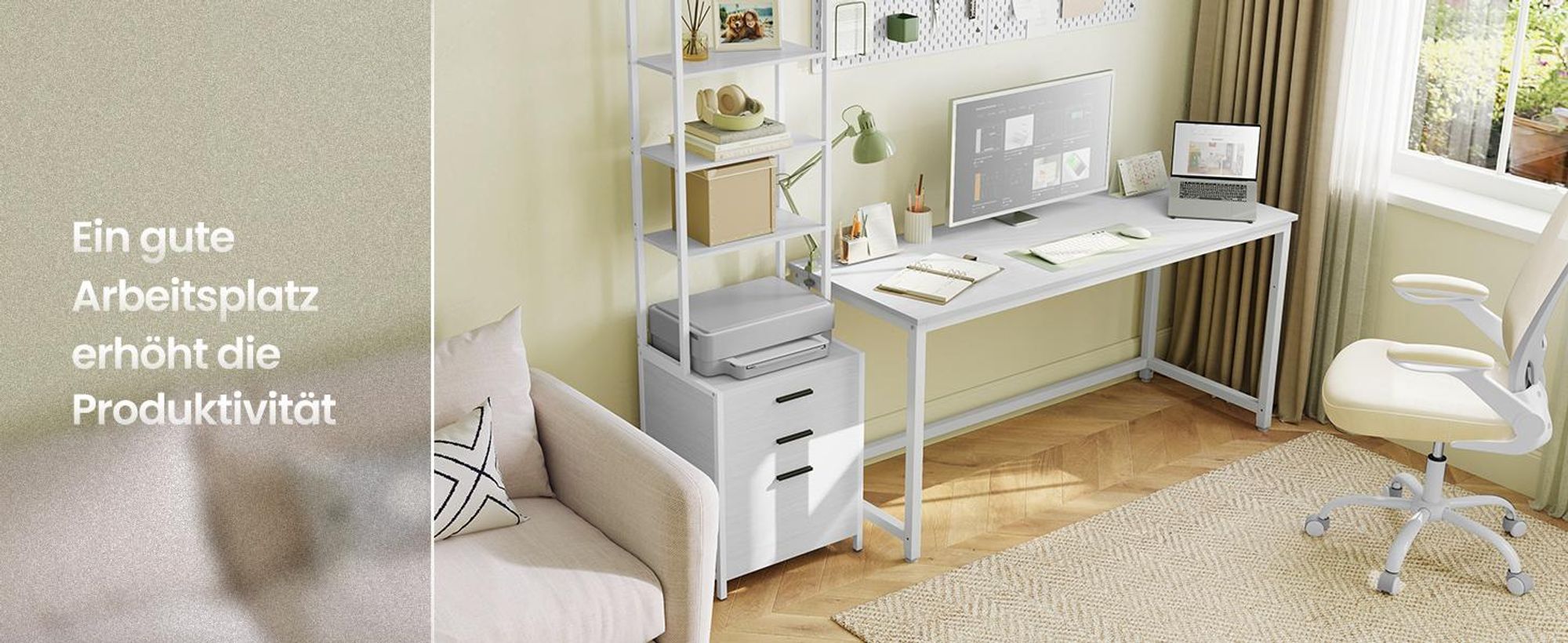 VASAGLE Tisch, Computertisch, Bürotisch, 160 x 60 x 76 cm, ahornweiß-perlweiß