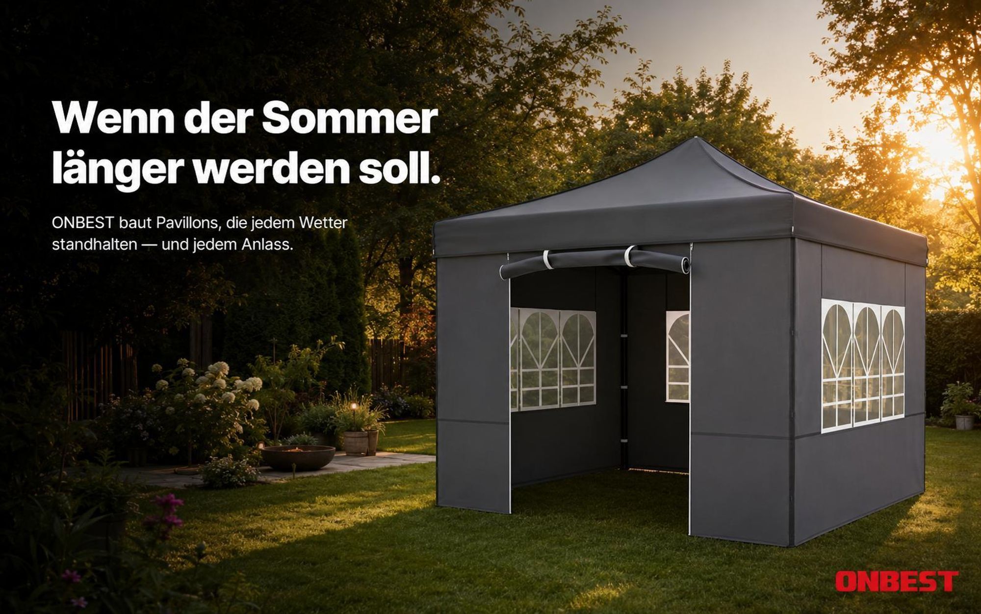 ONBEST Pavillon 3x3 | Wasserdicht | faltbar | Grau | mit Sandsäcke | Heringe | Seile | UV50+| Premium