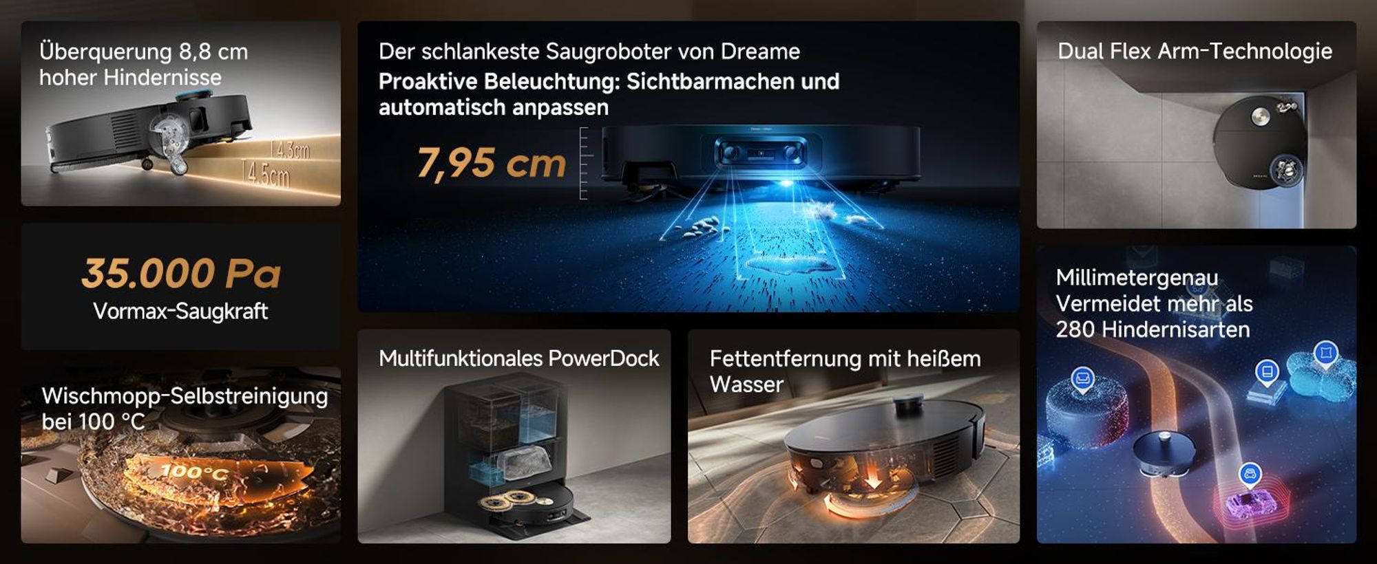 Dreame X50s Ultra Staubsauger Roboter mit Wischfunktion,35.000Pa Saugleistung,8.8cm Hindernisüberwindung,7.95cm Ultra-Slim,AstroVision™ System,Schwarz