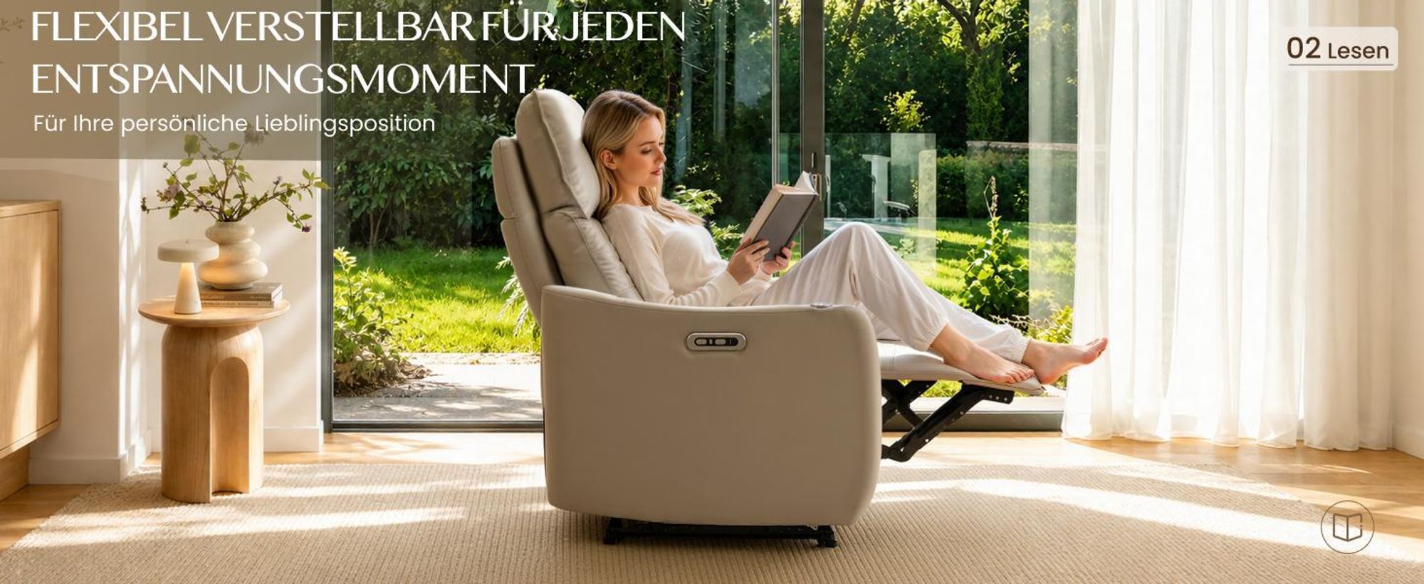 FLEXISPOT Lune Pro Elektrischer Relaxsessel, Doppelmotor, Echtleder, 180° Liegefunktion, 3-fach Kopfstütze, USB-Anschluss & 360° Schwenktisch, Beige