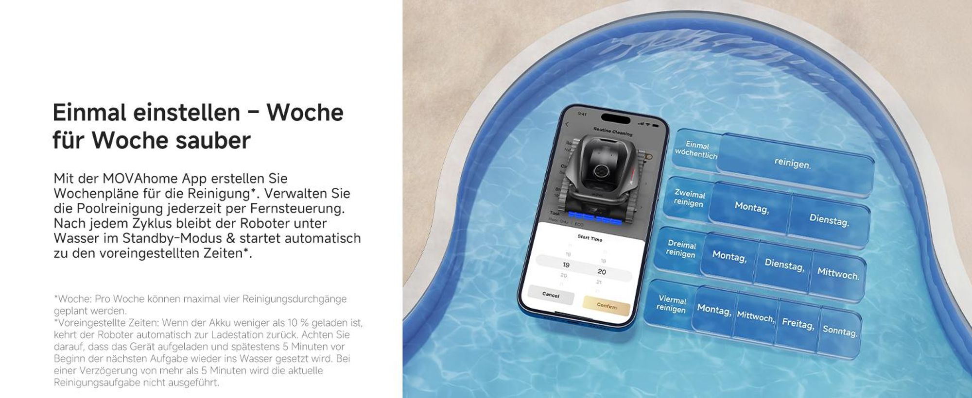 MOVA Diver A10 – Intelligenter Poolroboter, 22 700 L/h Saugleistung, 240 min Laufzeit, Doppel-Bürste, 8 IA-Modi