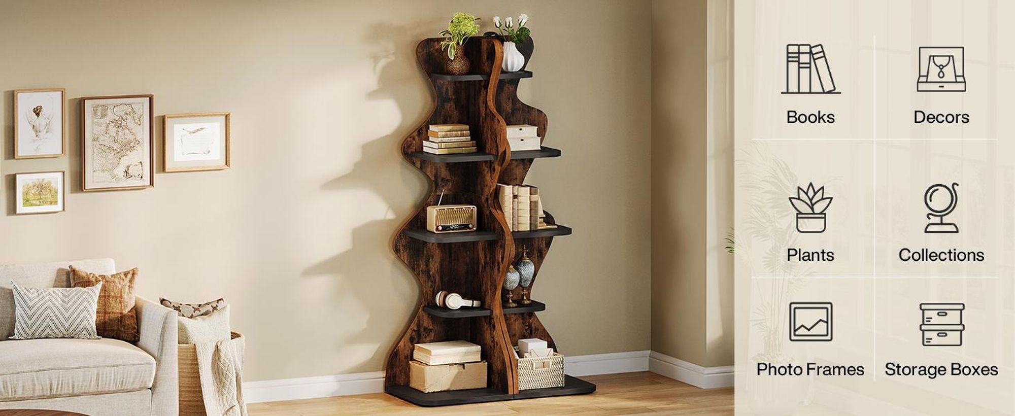 Tribesigns Eckregal 5 Stufen, 175 cm hoch, Bücherregal, Eckbücherregal Pflanzenständer Lagerregal Holz, Eckregal für Wohnzimmer, rustikales Braun