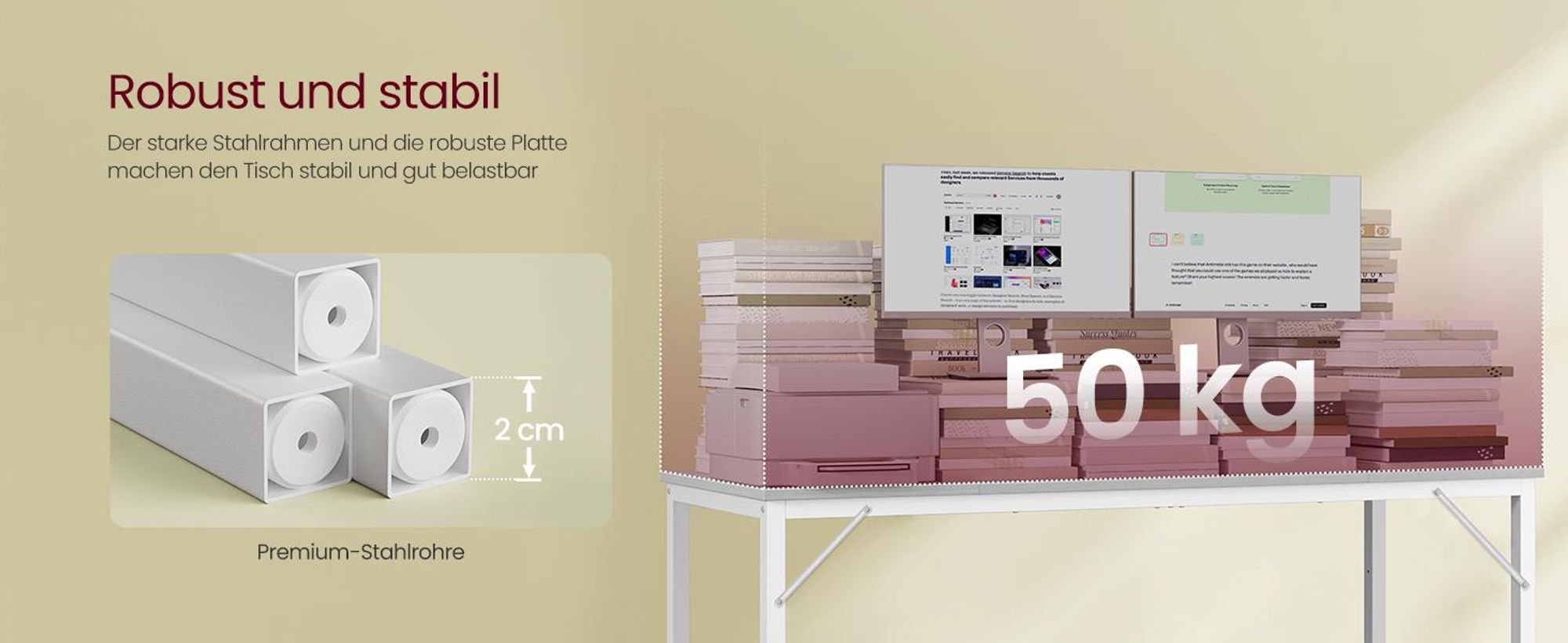 VASAGLE Tisch, Computertisch, Bürotisch, 160 x 60 x 76 cm, ahornweiß-perlweiß