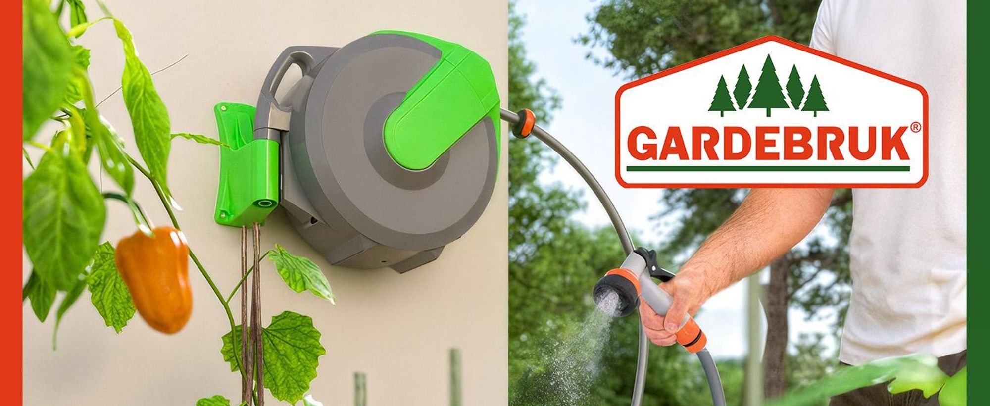 GARDEBRUK® Schlauchtrommel 20m + 2m mit Wandhalterung Garten 1/2“ Multifunktions-Handbrause Schlauchführung Schlauchaufroller Wandschlauchbox