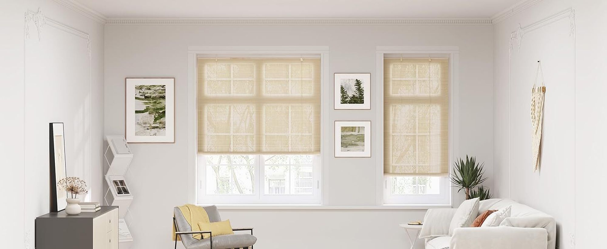 WOLTU Bambusrollo Sonnenschutz Sichtschutz, Seitenzugrollo Lichtfilter Belüftung, Natur, 60X220cm(BxH)