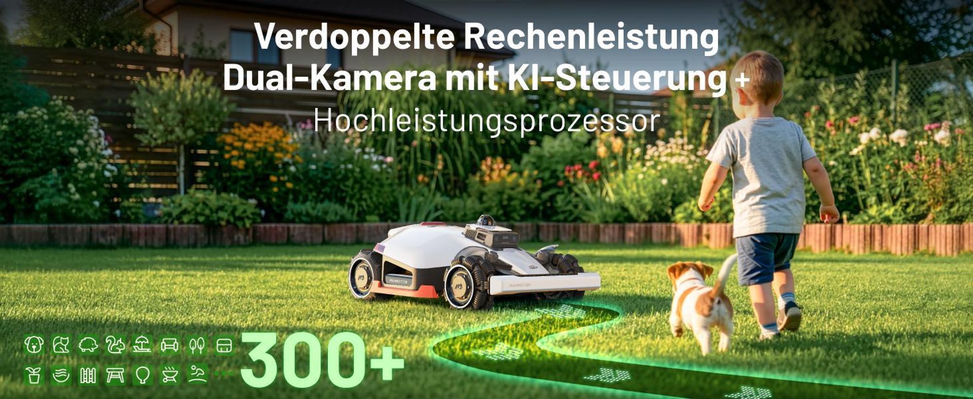 Mähroboter Mammotion LUBA 3 AWD 3000 mit Garage, ohne Kabel, für bis zu 3000 m², 360° LiDAR+NetRTK+KI Vision, 80% Steigung, Auto-Kartierung, 4G, APP