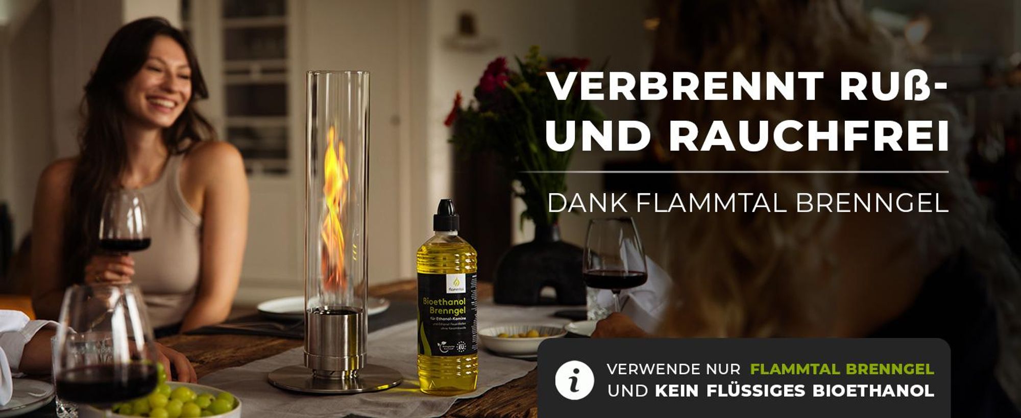 Flammtal [Das Original] Bioethanol Tischfeuer Helix 46 cm – XL Tischkamin mit Flammenwirbel – Patentiertes Design – Tischfeuer für Indoor & Outdoor