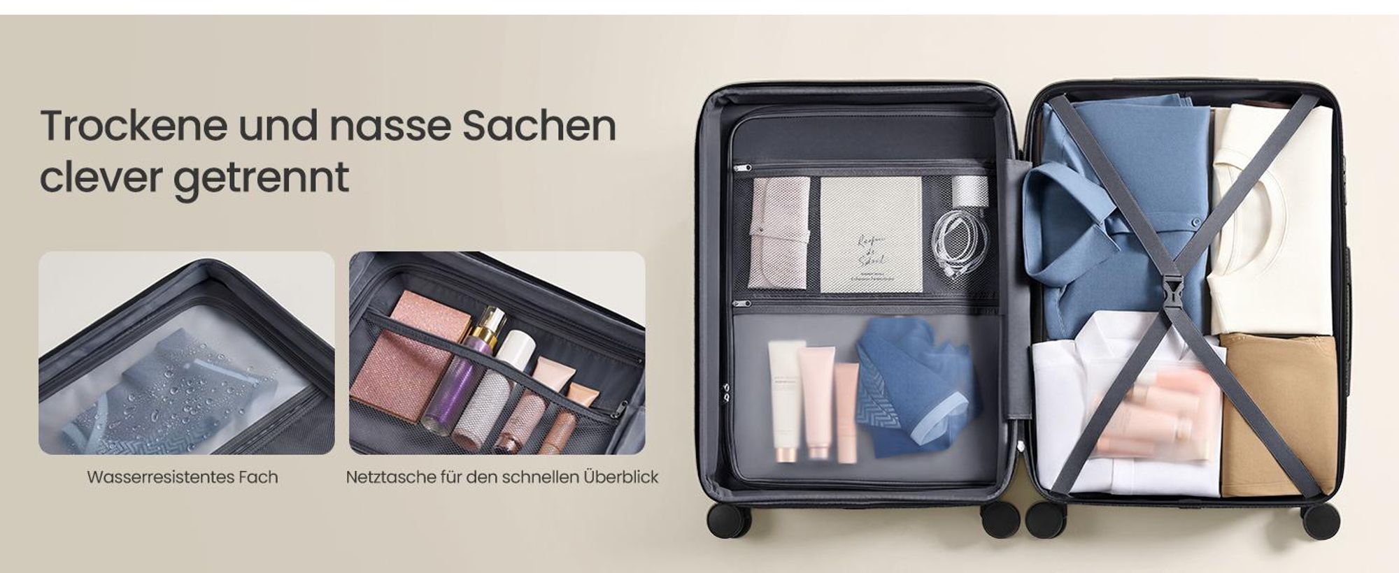 SONGMICS Koffer Set, Hartschalenkoffer mit TSA-Schloss und Koffergurt, erweiterbar, M/L/XL, für Urlaub, 4 Rollen, schwarz