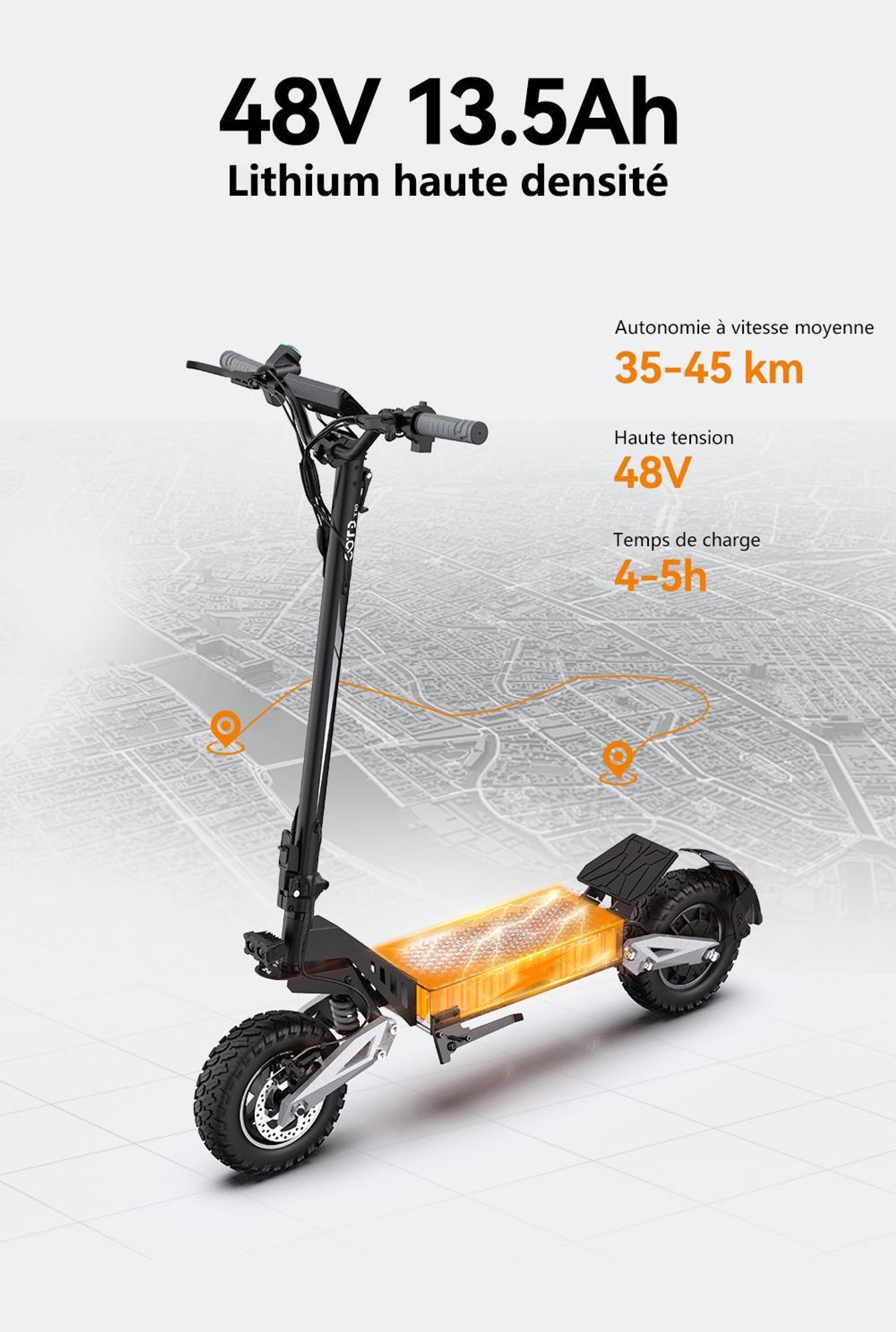 Trottinette Électrique OOTD T10 - Batterie 48V13.5AH 11" Pouces Roues Freins à Disque - Noir Gris