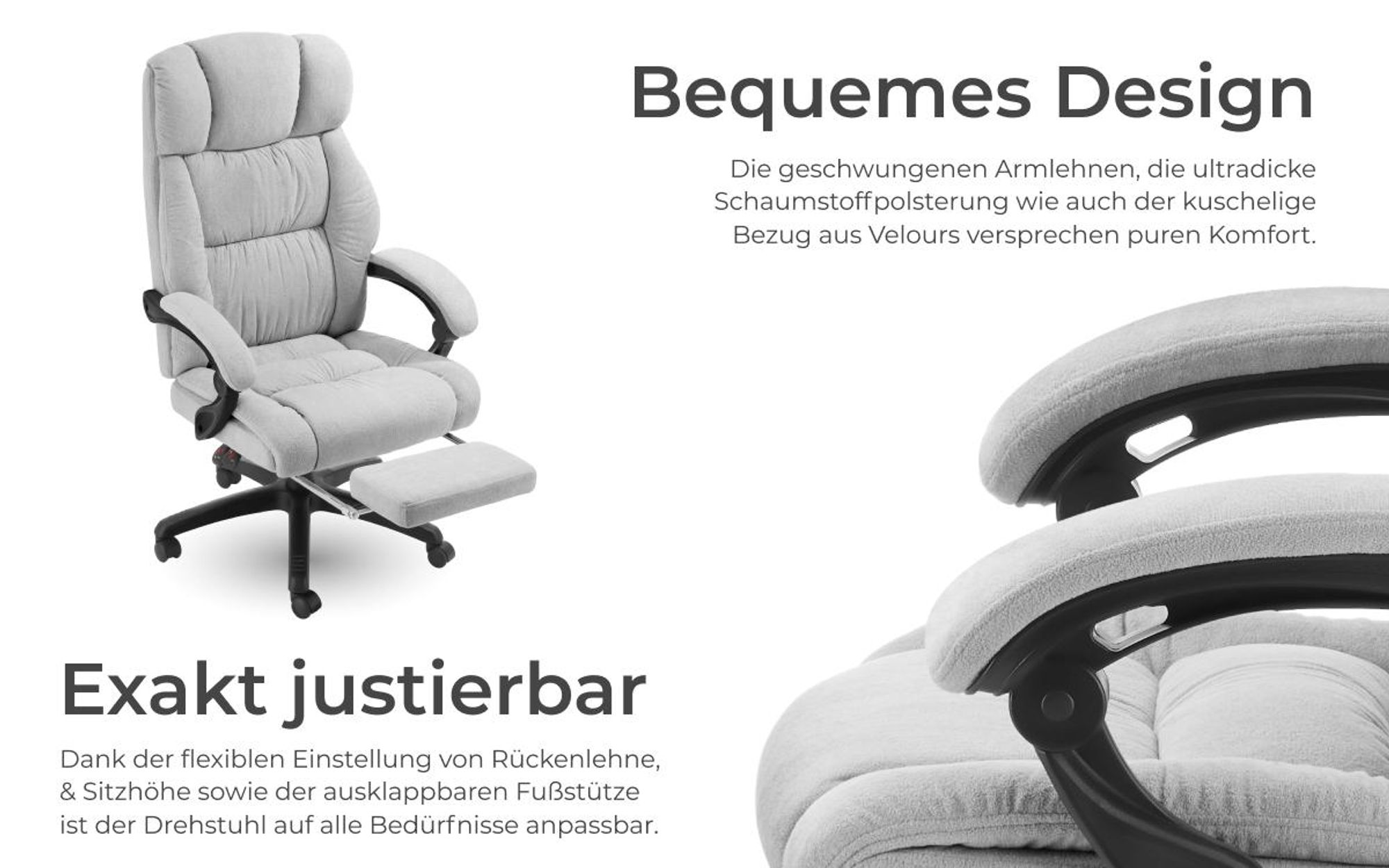 tectake® Bürostuhl Jillien 360° drehbar, stufenlos höhenverstellbar