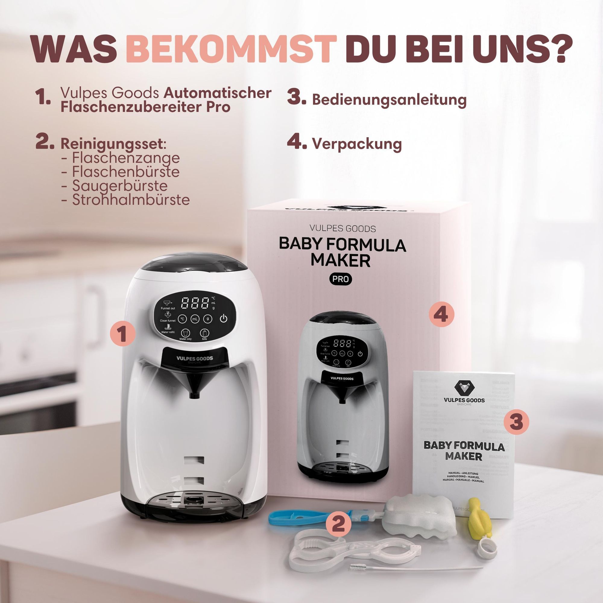 Babykostwärmer Pro - Automatischer Flaschenzubereiter - Baby Milch Maschine - Fläschchen fertig in Sekunden - mit 4 Temperatureinstellungen