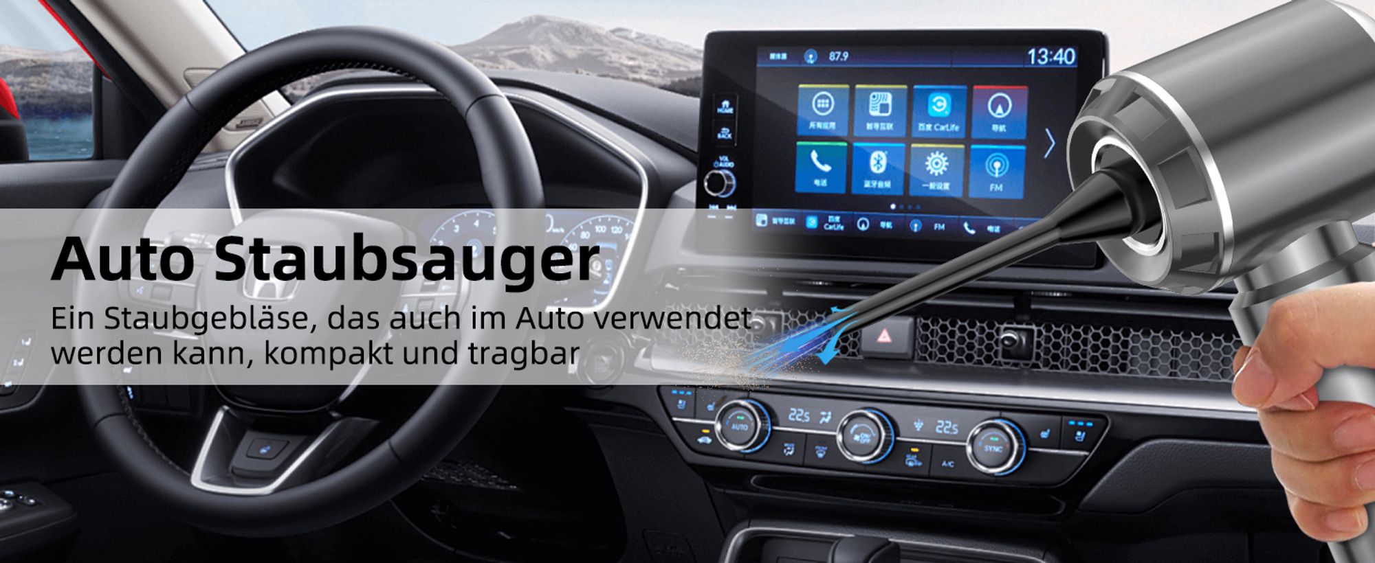 Handstaubsauger, 18000Pa Akku staubsauger Kabellos,mit Bürstenloser Motor, 3-Gang Mini Auto Kabellos Staubsauger für Büro Genutzt, Haus, Küche(Silber)