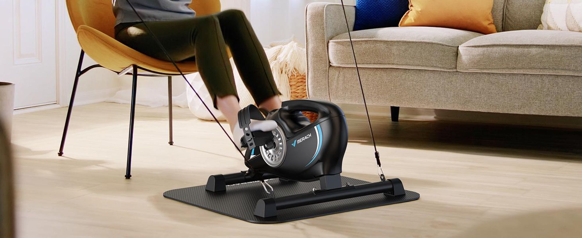 Leiser Arm- & Beintrainer Mini-Bike – 16 Stufen, LCD-Display, rutschfeste Matte, inkl. 2 Widerstandsbänder, platzsparend für Büro & Zuhause