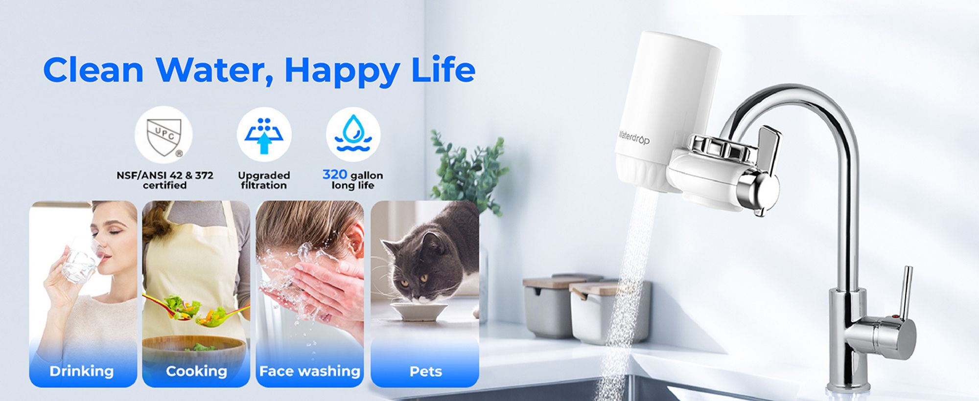 Waterdrop Wasserhahn Filter, NSF/ANSI Standard Filtrationssystem mit Ultra Adsorptivem Material, WD-FC-04