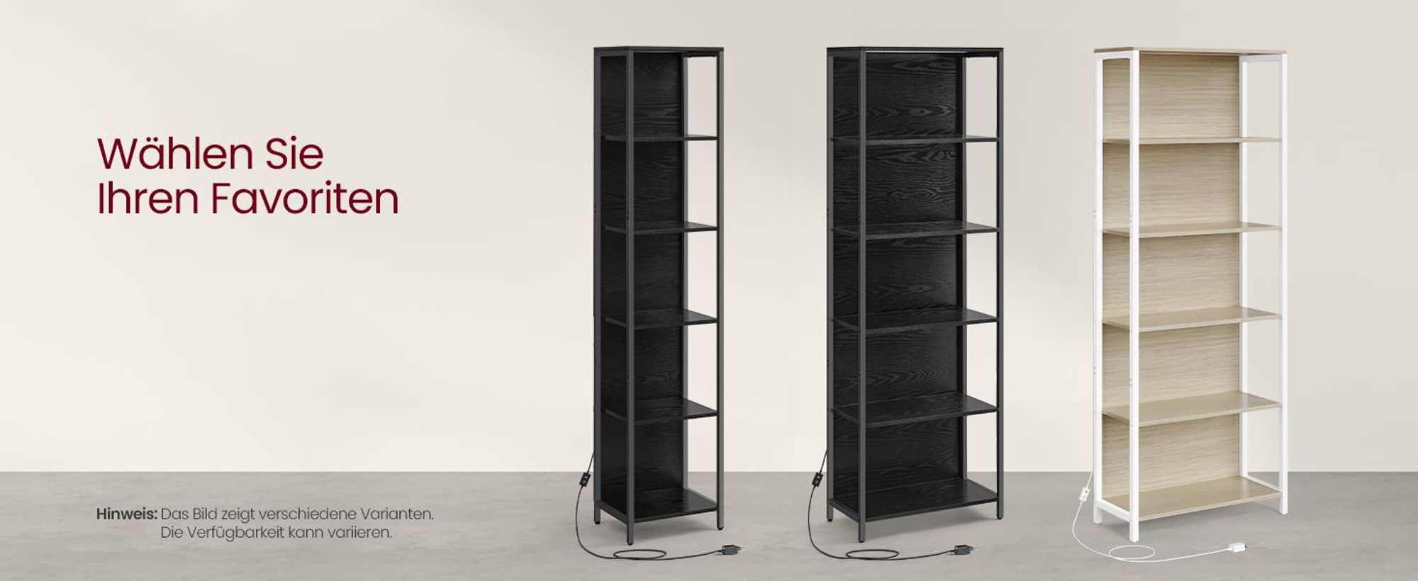 VASAGLE Bücherregal mit 6 Ebenen, Standregal mit einstellbarer LED-Beleuchtung, für Wohnzimmer
