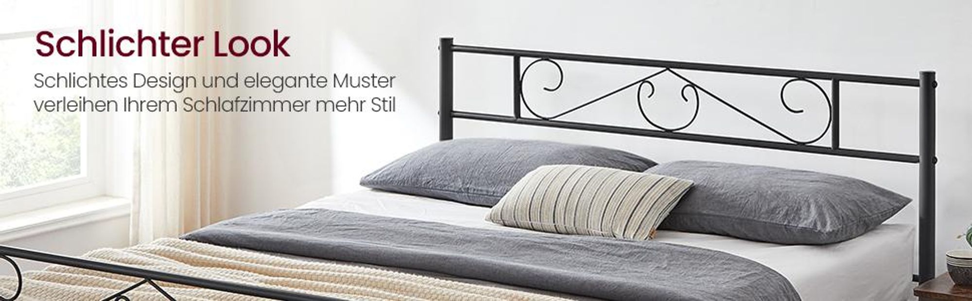 VASAGLE Bettgestell 160 x 200 cm, mit Kopfteil, Metallbett, Bettrahmen
