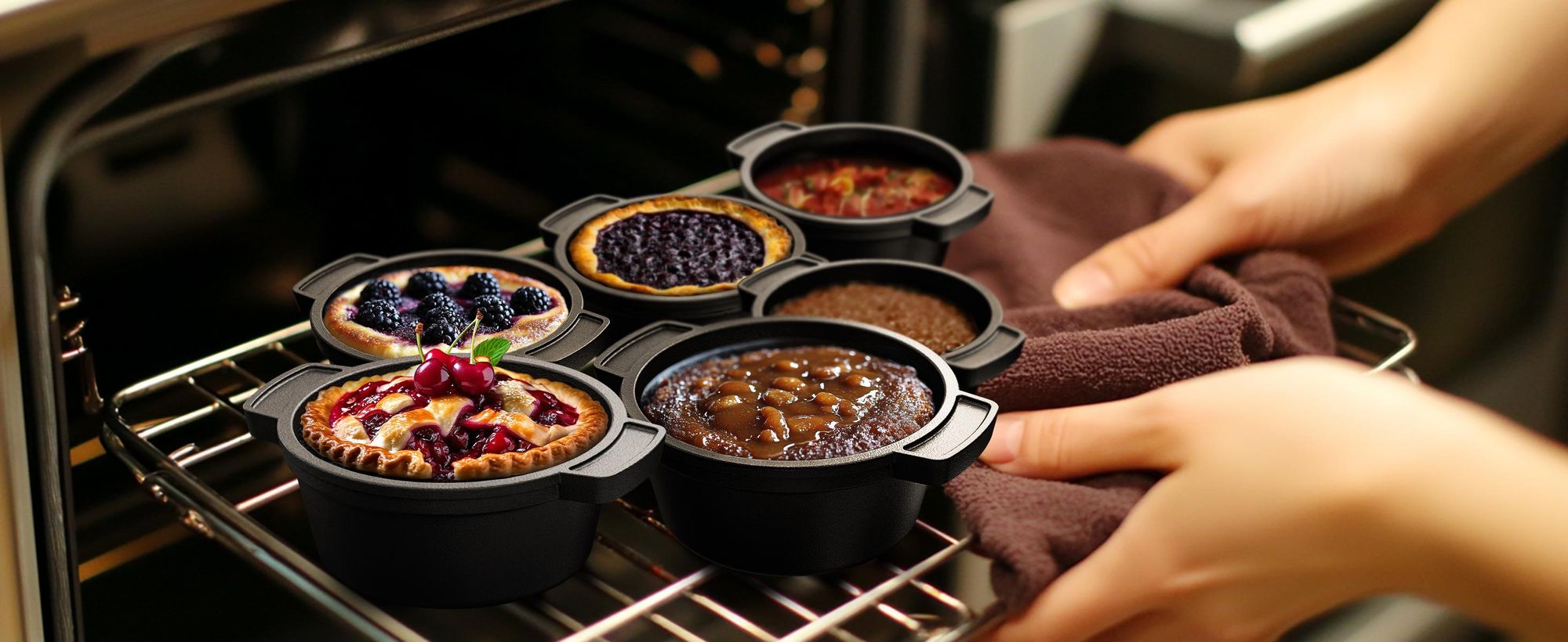 GUSSKÖNIG Dutch Oven Set Mini - 6x 300ml Gusseisen Mini Topf mit Deckel - bereits eingebrannter Mini Dutch Oven