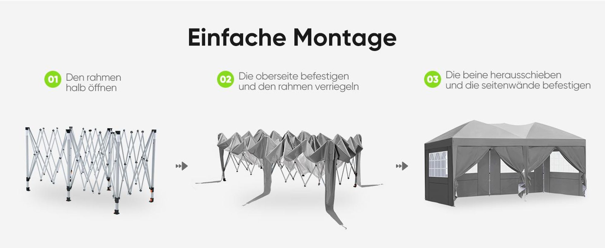 Quictent Faltpavillon 3x6m mit 6 Seitenwänden, Pop up Gartenpavillon mit Rollentasche, Pavillon Partyzelt 3x6, für Party im Freien, Hochzeiten, Fest