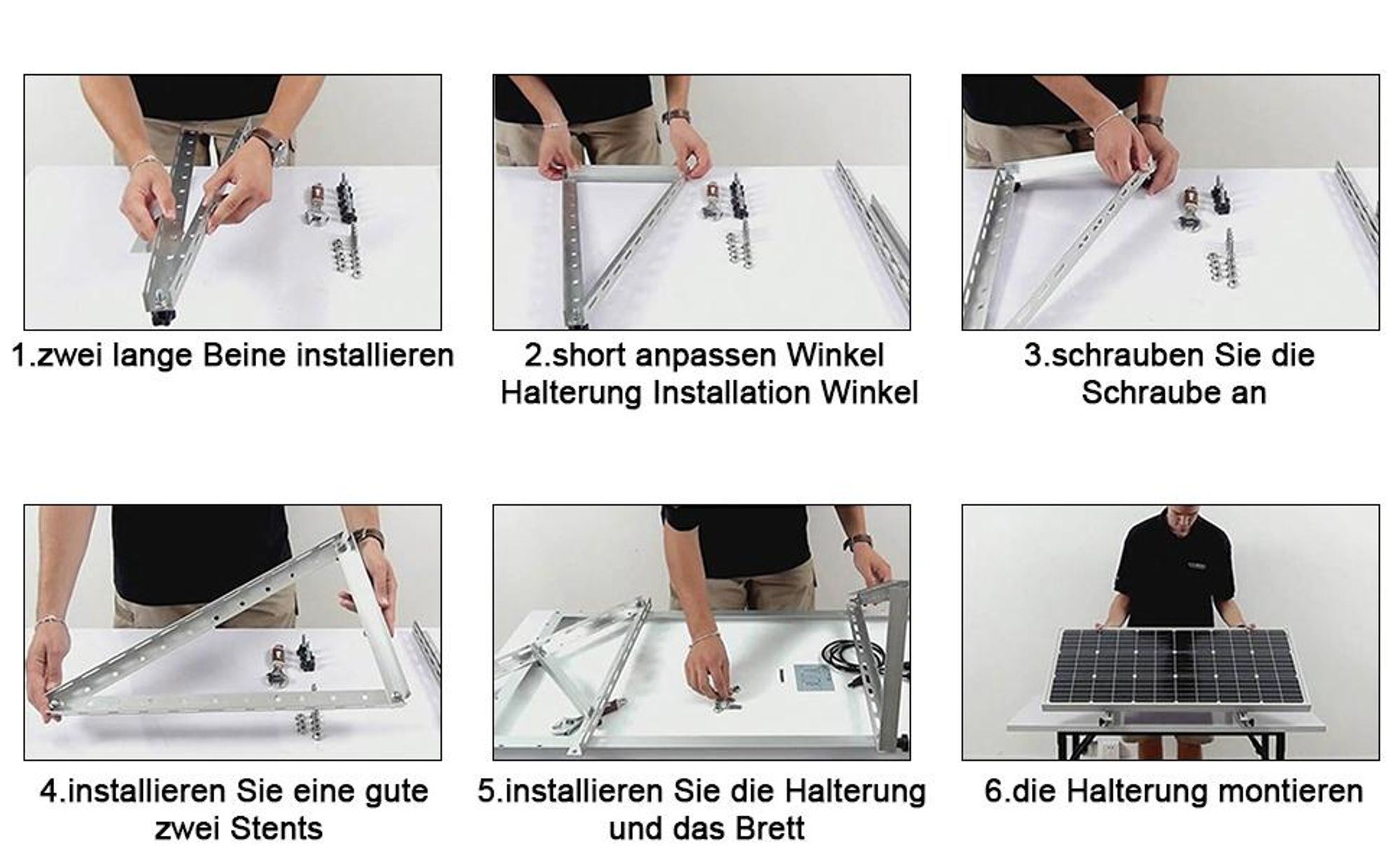 4X PV Halterung 118cm Solarmodul Balkonkraftwerk Flachdach Montage Ständer 0-90° Aufständerung Photovoltaik