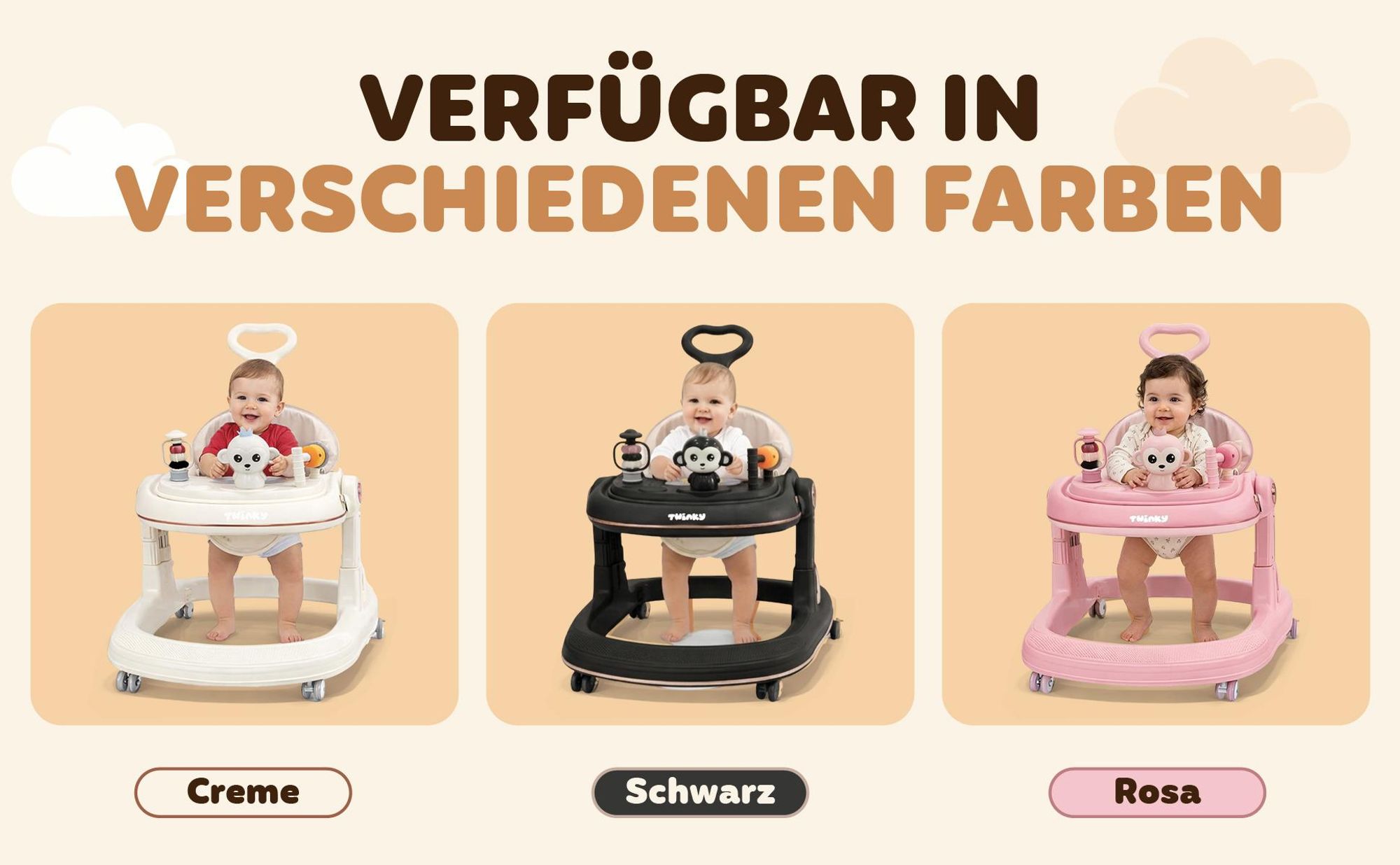 Twinky® GO 3 en 1 Lauflernhilfe in Schwarz | Lauflernwagen mit Spielset und Zubehör für sicheres und spielerisches Lernen