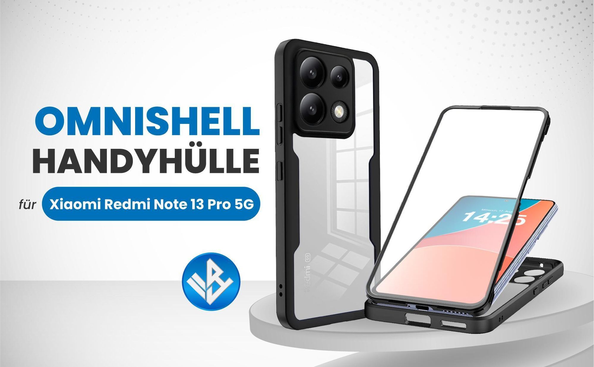 Schwarze 360 Grad Hülle für Xiaomi Redmi Note 13 Pro 5G mit Kameraschutz