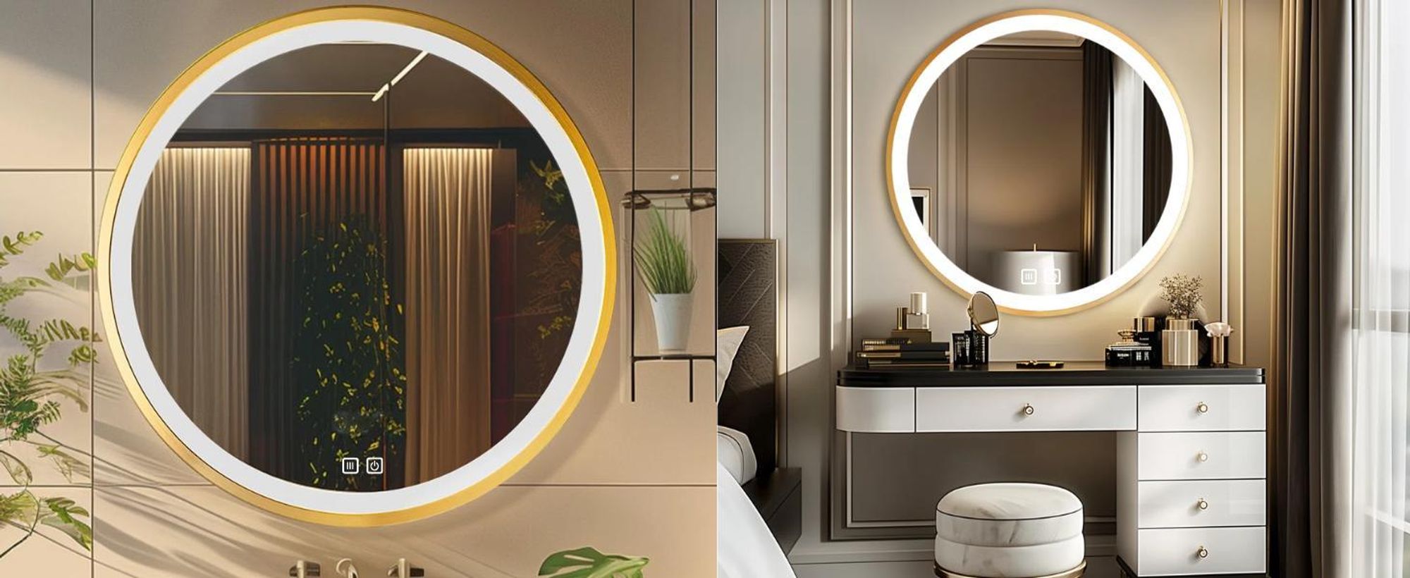 LED Badezimmerspiegel Rund 80 cm – Badspiegel mit LED Beleuchtung, Touch-Schalter, Anti-Beschlag, 3 Lichtfarben, Goldener Rahmen – SAVE HOME