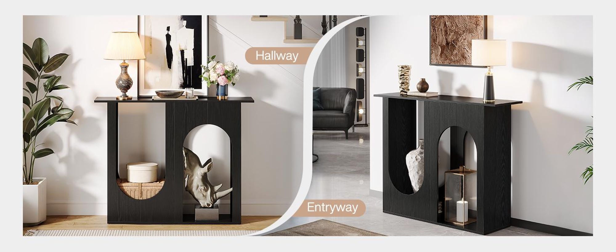 Tribesigns 90 cm schwarzer Sofatisch, schmaler Konsolentisch hinter der Couch mit gewölbtem Design, Moderne Eingangstisch, einfache Montage