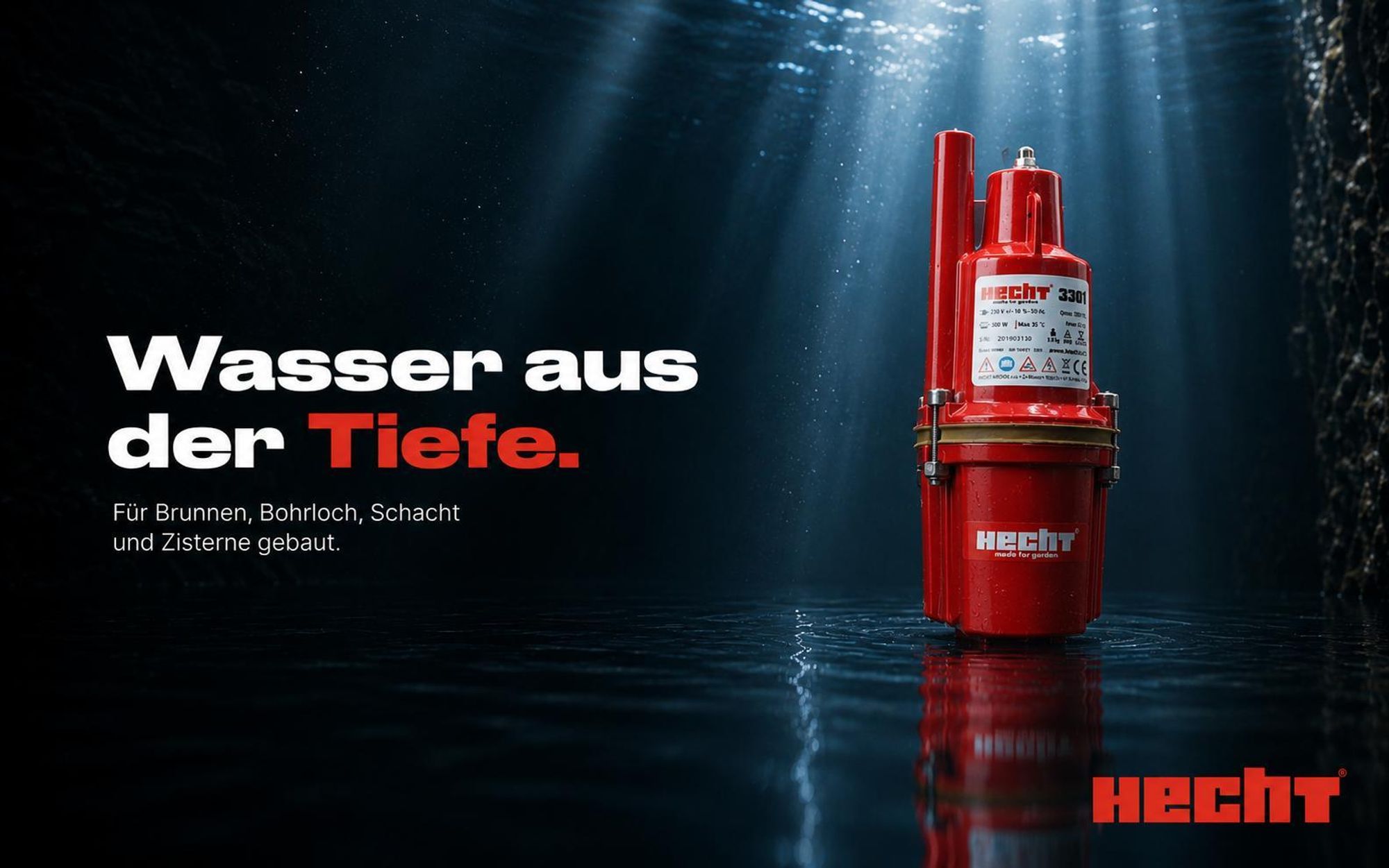 HECHT 3301 Membranpumpe Brunnenpumpe | 300 W | 1400 l/h | DN 100 | 100 mm Außendurchmesser