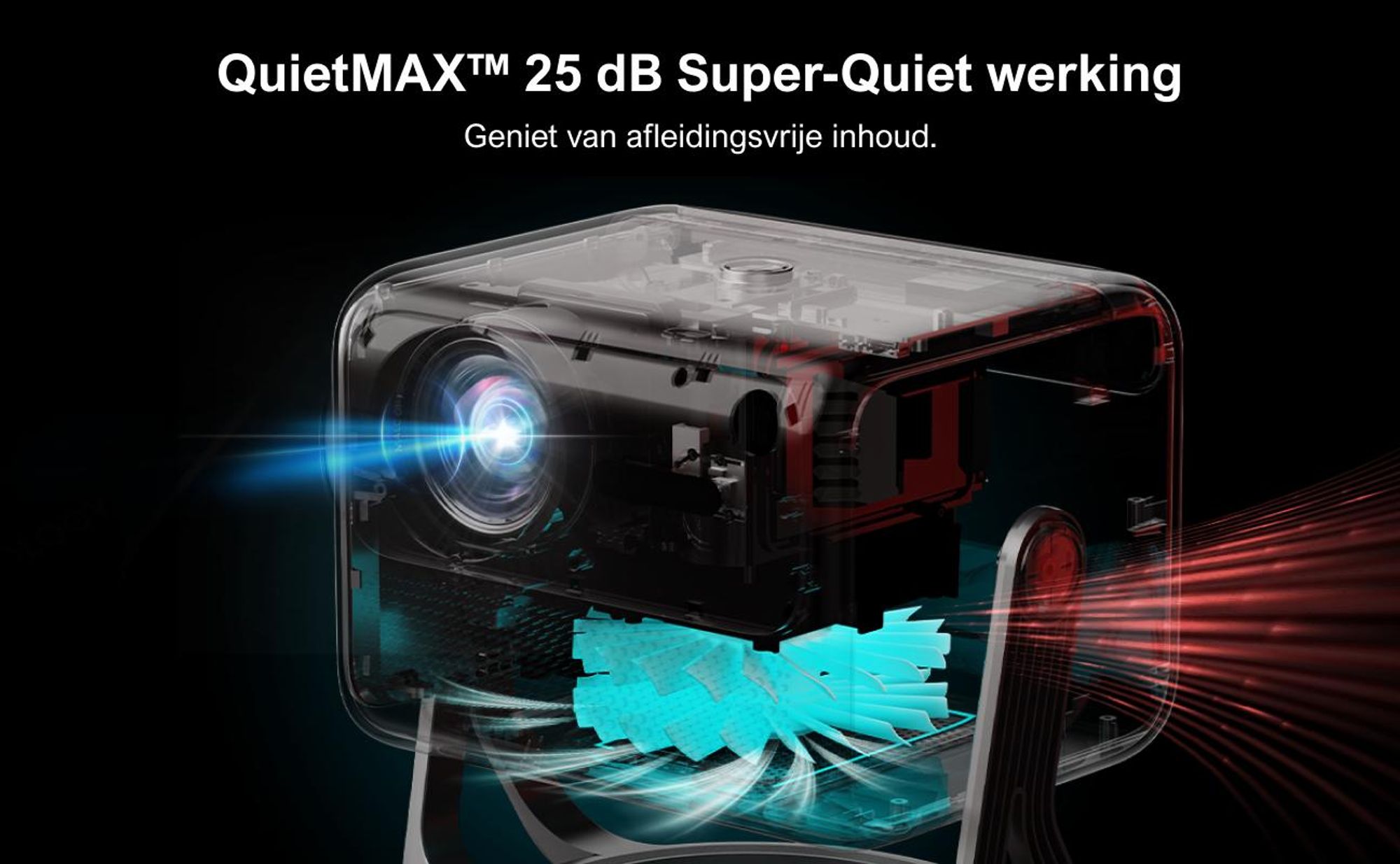 ULTIMEA Nova C40 beamer met 4K-decodering en Android TV 11.0. Beamer met een contrastratio van 1000:1, Dolby Audio, 600 ANSI lumen, HDR10 & HLG, en een 90° gimbal ontwerp zonder statief nodig