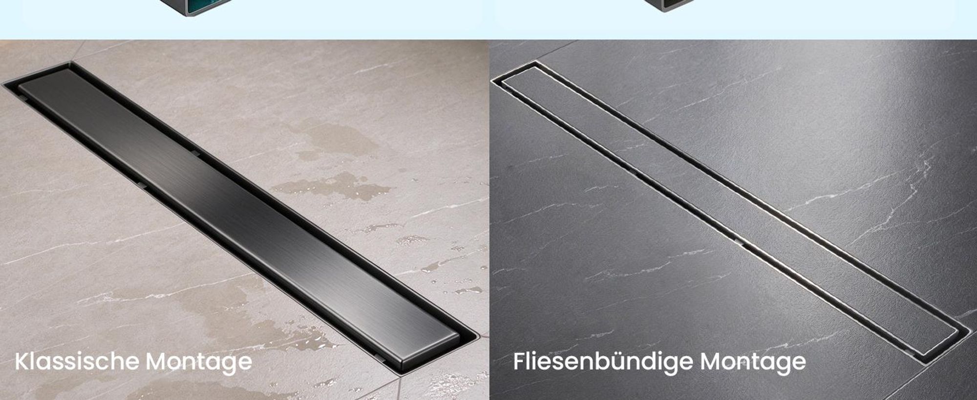 Mai & Mai Duschrinne 50cm Bodenablauf aus Edelstahl | Komplettset Ablaufrinne für Badezimmer | Befliesbar Wasserabfluss 35L/min | Haarsieb Chrom KE110