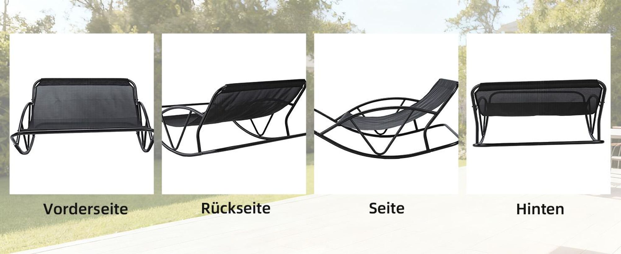 Outdoor-Papasan-Schaukelstuhl für zwei Personen mit Kissen und Fußhocker, für Schlafzimmer, Salon, Terrasse, Garten, Balkon, 240 kg, technischer Stoff