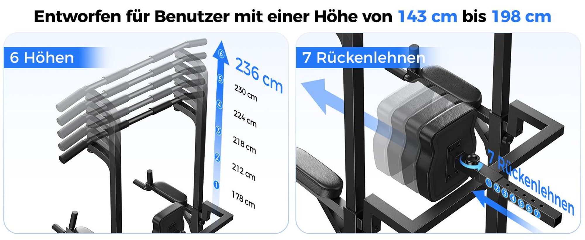 Sportsroyals Power Tower, Dip-Station, Klimmzugstange für das Krafttrainingsgerät im Heim-Fitnessstudio, 204 kg