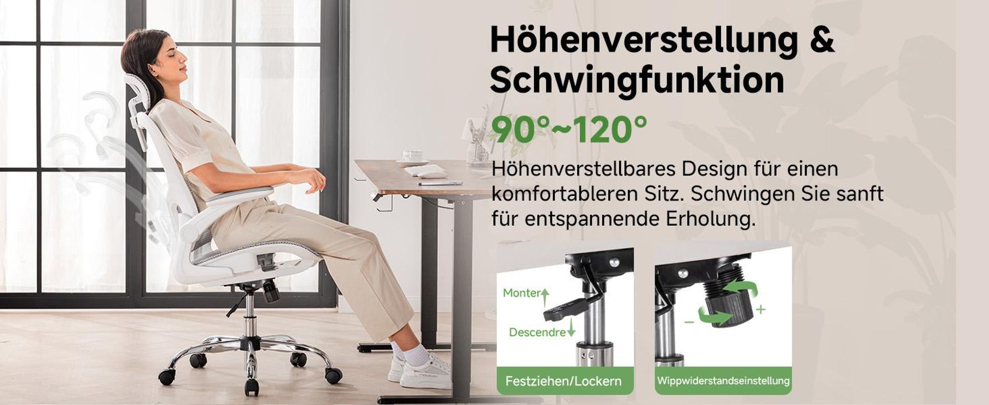 COMHOMA Bürostuhl Ergonomisch, Schreibtischstuhl mit Verstellbarer Kopfstütze, Armlehnen, Lendenwirbelstütze, Wippfunktion, Chefsessel aus Mesh, 150kg